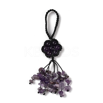 Flower Natural Amethyst Braided Thread Pendant Decorations HJEW-K046-04E-1