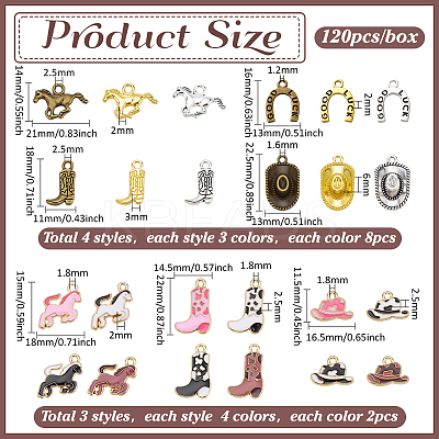 120Pcs 24 Styles West Cowboy Theme Alloy Enamel Pendants Sets FIND-PH0027-75-1