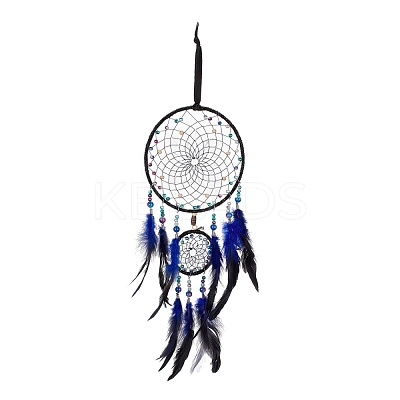Iron Woven Web/Net with Feather Pendant Decorations AJEW-B017-13-1