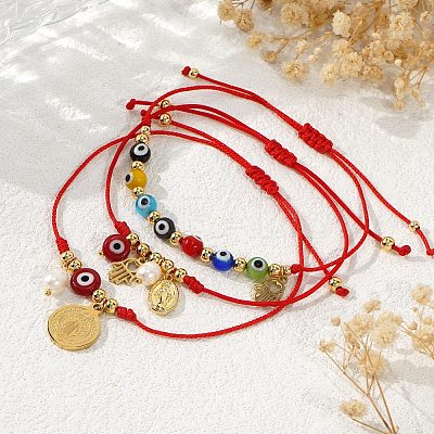 3Pcs Brass & 304 Stainless Steel Virgin Mary Charm Bracelets BA3044-1-1
