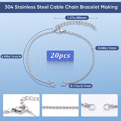 20Pcs 304 Stainless Steel Ball Chains AJEW-SP0001-02-1