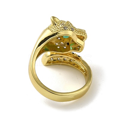 Rack Plating Brass Micro Pave Cubic Zirconia Leopard Finger Ring X-RJEW-A036-01G-1