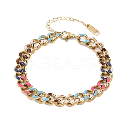 201 Stainless Steel Cuban Link Chain Bracelets for Women BJEW-H633-01G-1