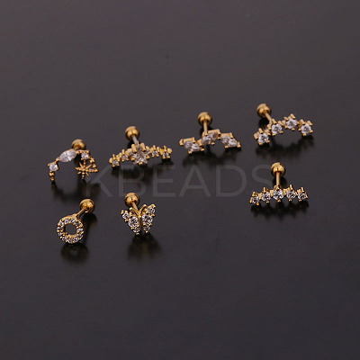 316L Surgical Stainless Steel Micro Pave Clear Cubic Zirconia Cartilage Earrings WG14BE9-14-1