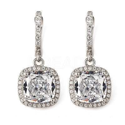 925 Sterling Silver Micro Pave Cubic Zirconia Dangle Hoop Earrings EJEW-F371-01A-01-1