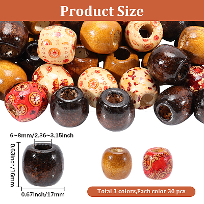 90pcs 3 Colors Dyed Natural Wood Beads WOOD-PA0001-26-1