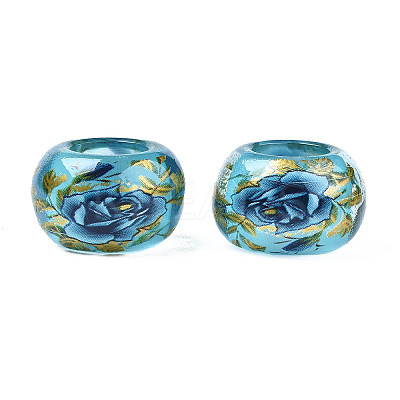 Flower Printed Transparent Acrylic Rondelle Beads TACR-S160-01-B01-1