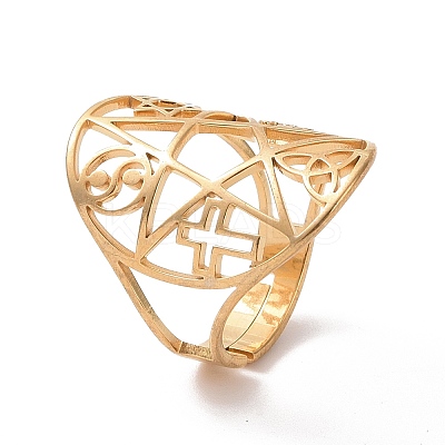 Star with Sailor's Knot & Corss & Yin Yang Adjustable Ring LS-RJEW-P037-02G-1