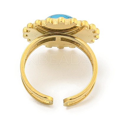Ion Plating(IP) 304 Stainless Steel Synthetic Turquoise Cuff Rings G-Z056-08G-02-1
