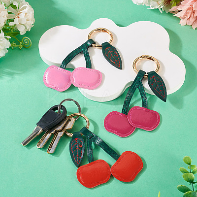 3Pcs 3 Colors PU Leather Alloy Keychains KEYC-TA0001-42-1