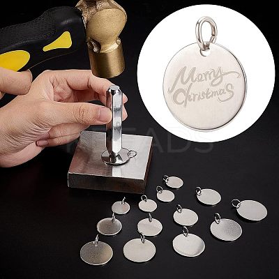 18Pcs 3 Style 201 Stainless Steel Flat Round Tag Pendants STAS-NB0001-21-1