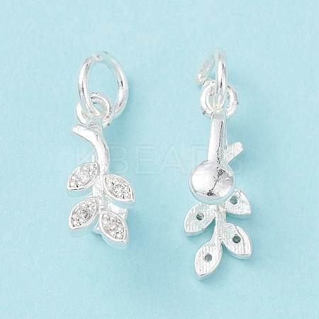 Rack Plating Brass Pave Cubic Zirconia Leaf Shape Ice Pick Pinch Bails KK-G464-07S-1