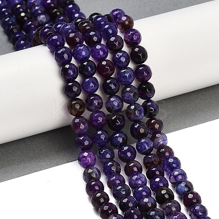 Faceted Natural Crackle Agate Beads Strands G-F447-8mm-G01-01-1