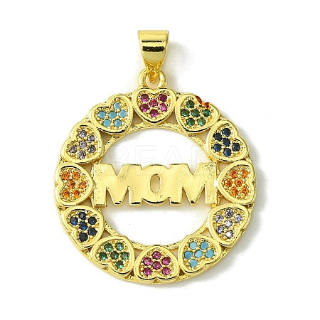 Mother's Day Brass Micro Pave Cubic Zirconia Pendants KK-H472-04G-03-1