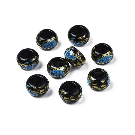 Flower Printed Opaque Acrylic Rondelle Beads SACR-S305-27-D02-1