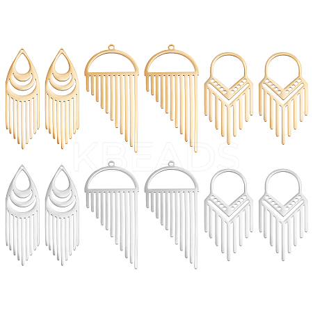 12Pcs 6 Style 201 Stainless Steel Pendants STAS-DC0006-55-1