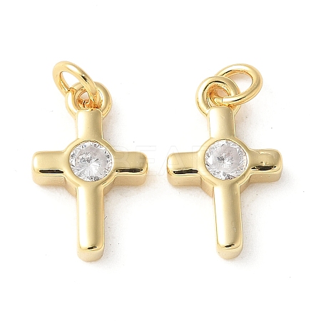 Brass Micro Pave Clear Cubic Zirconia Pendants KK-Q031-35G-02-1