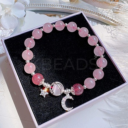 Moon Alloy Cat Eye Round Beaded Charm Bracelets WG18D49-07-1