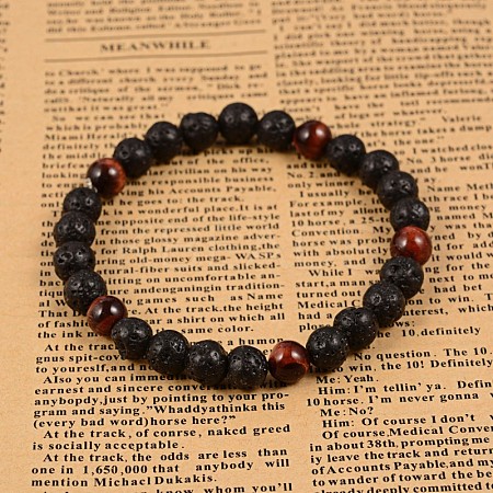 Natural Lava Rock Beaded Stretch Bracelets BJEW-F188-23-1