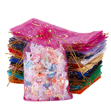 72Pcs 12 Colors Gold Stamping Moon & Star Organza Drawstring Gift Storage Bags OP-BBC0001-02B-1