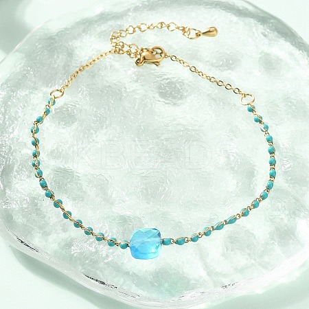 304 Stainless Steel Glass Beads Link Chain Bracelets BJEW-A036-14G-01-1