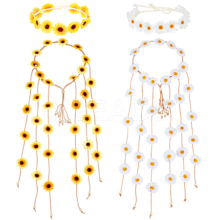 4Pcs 4 Styles Cloth Flower Hippie Headband Floral Crown OHAR-CP0001-17-1