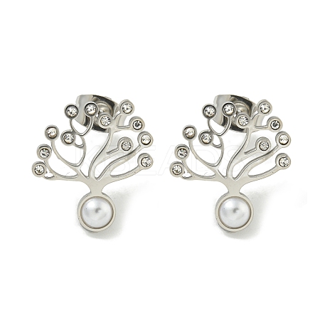 304 Stainless Steel & Rhinestone & ABS Plastic Pearl Stud Earrings EJEW-G400-05P-1