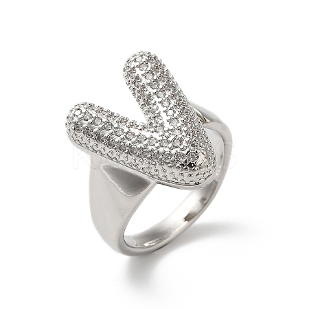 Letter Brass Micro Pave Clear Cubic Zirconia Open Cuff Ring for Women RJEW-N046-03V-P-1