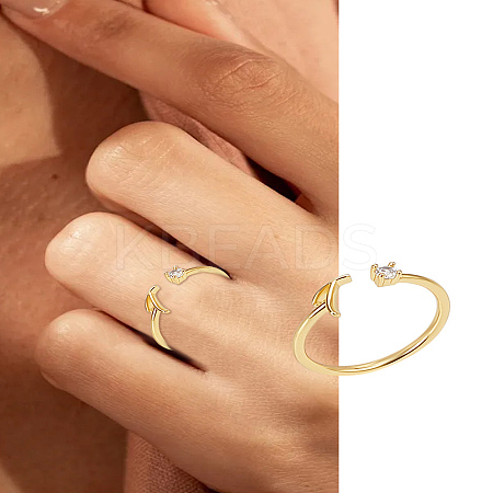 1Pc Letter Brass Rhinestone Open Cuff Rings for Women AJEW-LP0004-47T-G-1