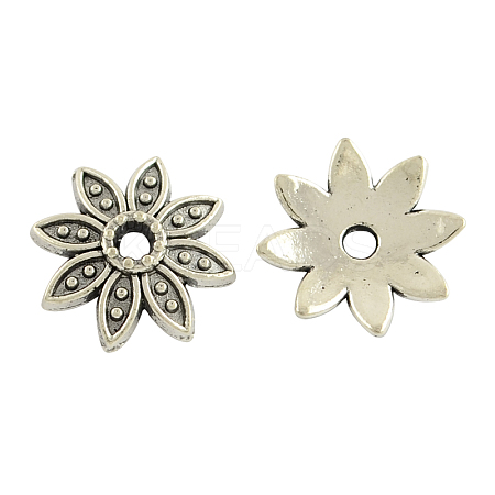 8-Petal Tibetan Style Alloy Flower Bead Caps TIBEB-2347-AS-LF-1