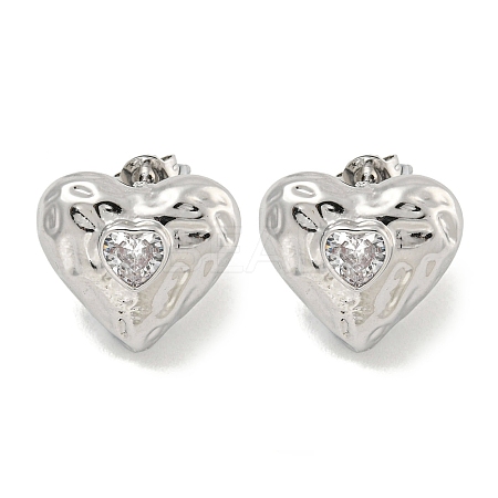 Heart Texture Brass Micro Pave Cubic Zirconia Stud Earrings for Women EJEW-E312-07P-1