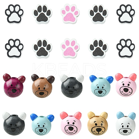 40Pcs 10 Styles Natural Wooden Beads WOOD-FS0001-35-1