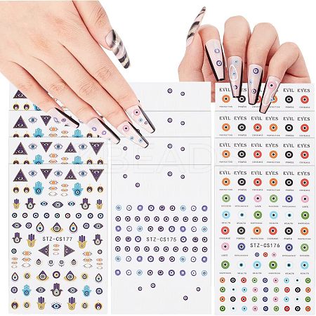 AHADERMAKER 12Sheets 3 Style Evil Eye Pattern Nail Art Stickers Decals DIY-GA0004-14-1