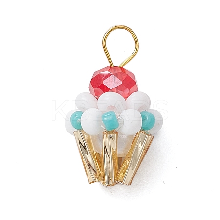 Glass Seed Beaded Cupcake Pendants PALLOY-MZ00581-02-1