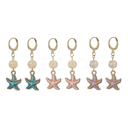 Starfish Synthetic Crackle Quartz Hoop Earrings EJEW-JE05351-1