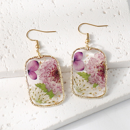 Resin & Dried Flower Rectangle Dangle Earrings FS-WG21EF9-05-1