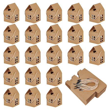 50 Bags House Shaped Paper Folding Candy Tote Boxes with Hollow Window and Rope Handles CON-BC0007-76B-1