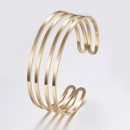 Hollow Ion Plating(IP) 304 Stainless Steel Wide Band Cuff Bangles BJEW-H565-01G-1