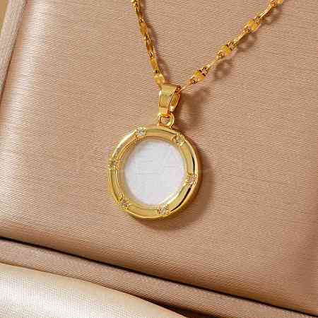 Fashionable Brass Clear Cubic Zirconia Flat Round Pendant Necklaces Women's Versatile Accessory MS7483-1-1