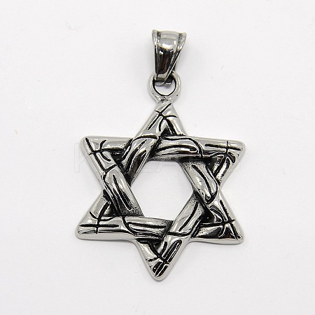 Retro Men's 304 Stainless Steel Star of David Pendants STAS-O044-60-1