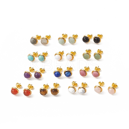Gemstone Half Round Stud Earrings EJEW-P220-02G-1