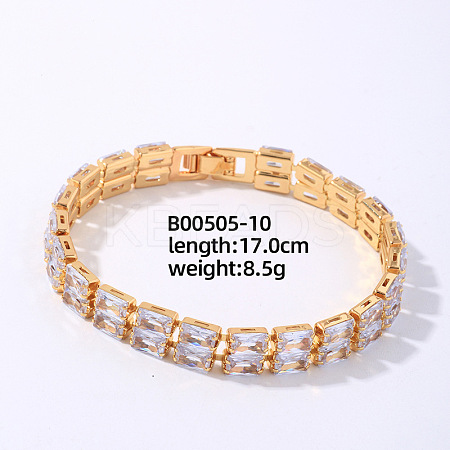 Brass Rhinestone 2-Strand Rectangle Link Bracelets for Women XO6953-6-1