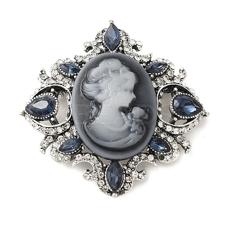 Retro Alloy Rhinestone Rhombus Brooch JEWB-B022-01AS-02-1