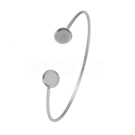 304 Stainless Steel Cuff Blank Bangle Bases with Flat Round Tray STAS-Z088-02P-1
