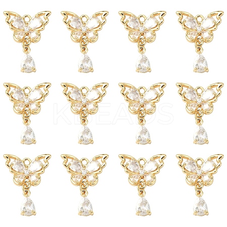 5Pcs Brass Micro Pave Clear Cubic Zirconia Pendants KK-YW0003-65-1