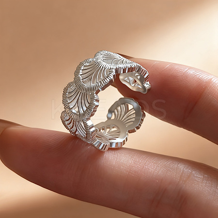 Hollow Out Shell Shape Brass Cuff Open Rings for Women WG8D7EC-01-1