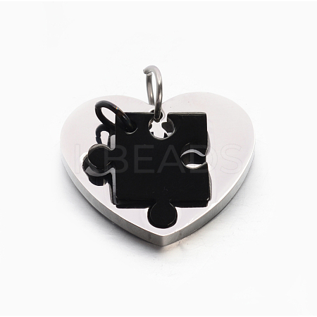 Valentine's Couple Jewelry Lovers 304 Stainless Steel Heart with Puzzle Jigsaw Split Pendants STAS-E090-46B-1