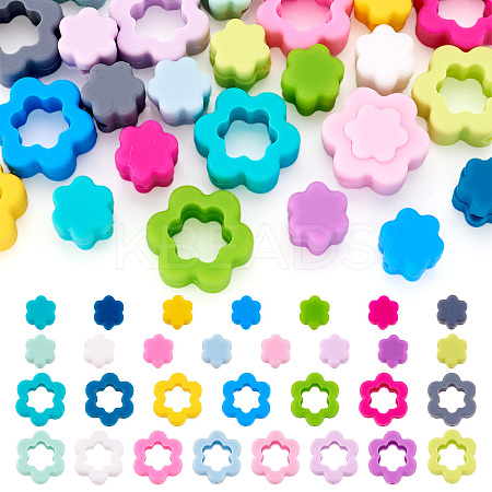 30Pcs 30 Styles Flower Silicone Focal Beads SIL-TA0001-83-1