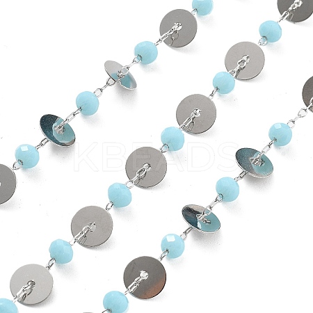 Handmade Brass & Glass Bead Flat Round Chains CHC-L051-06P-01-1