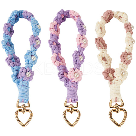3Pcs Cotton Braided Flower Pendant Decorations AJEW-TA0002-72C-1